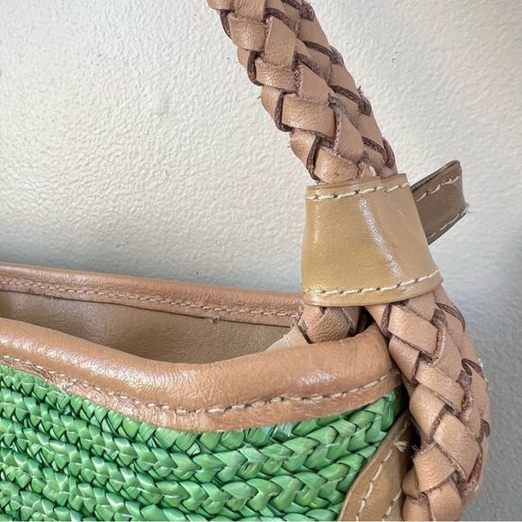 VTG Donna Dixon Kelly Green Braided Handle Raffia Woven Shoulder Bag Purse - Picture 3 of 15